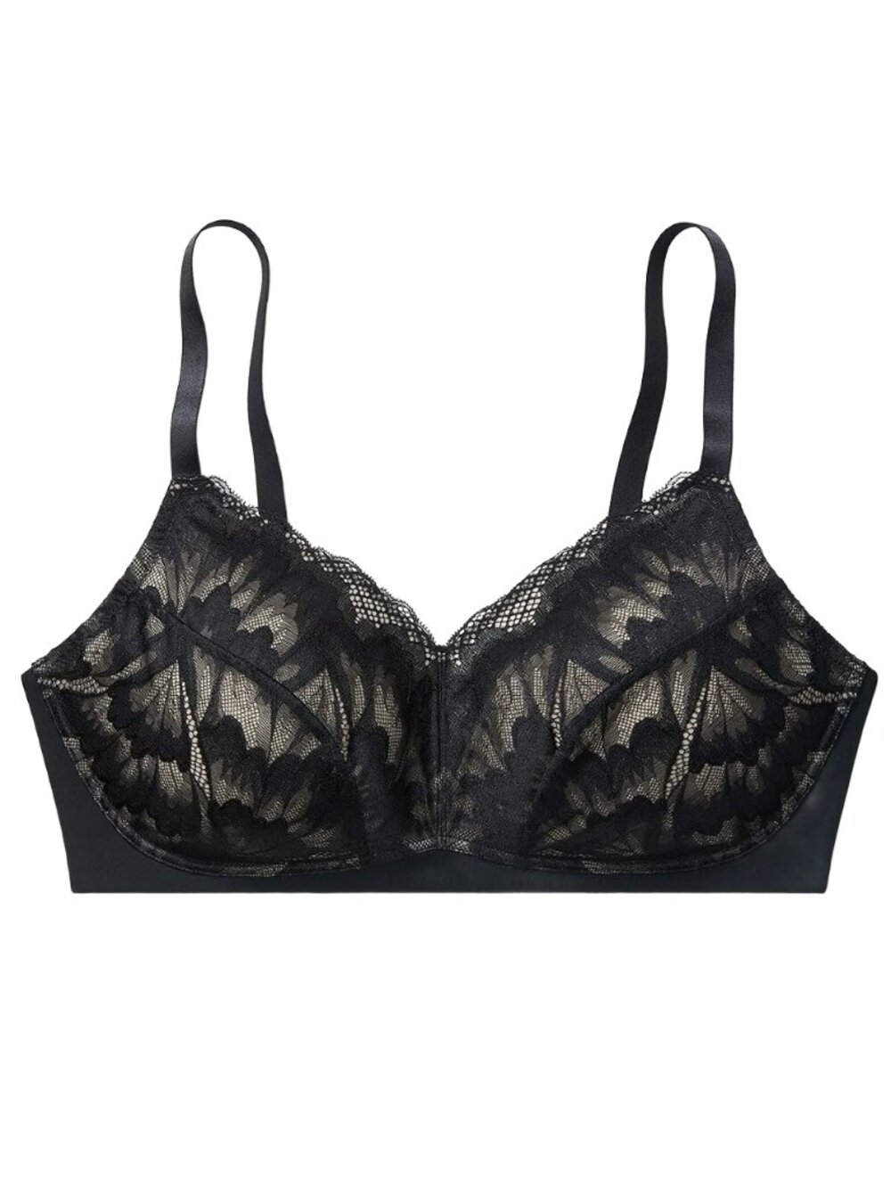 New True & Co Women's Soft Lace Bralette, Black, Size 32B